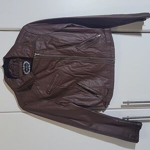 Ambiance Women's Brown Faux Leather Jacket Size Large